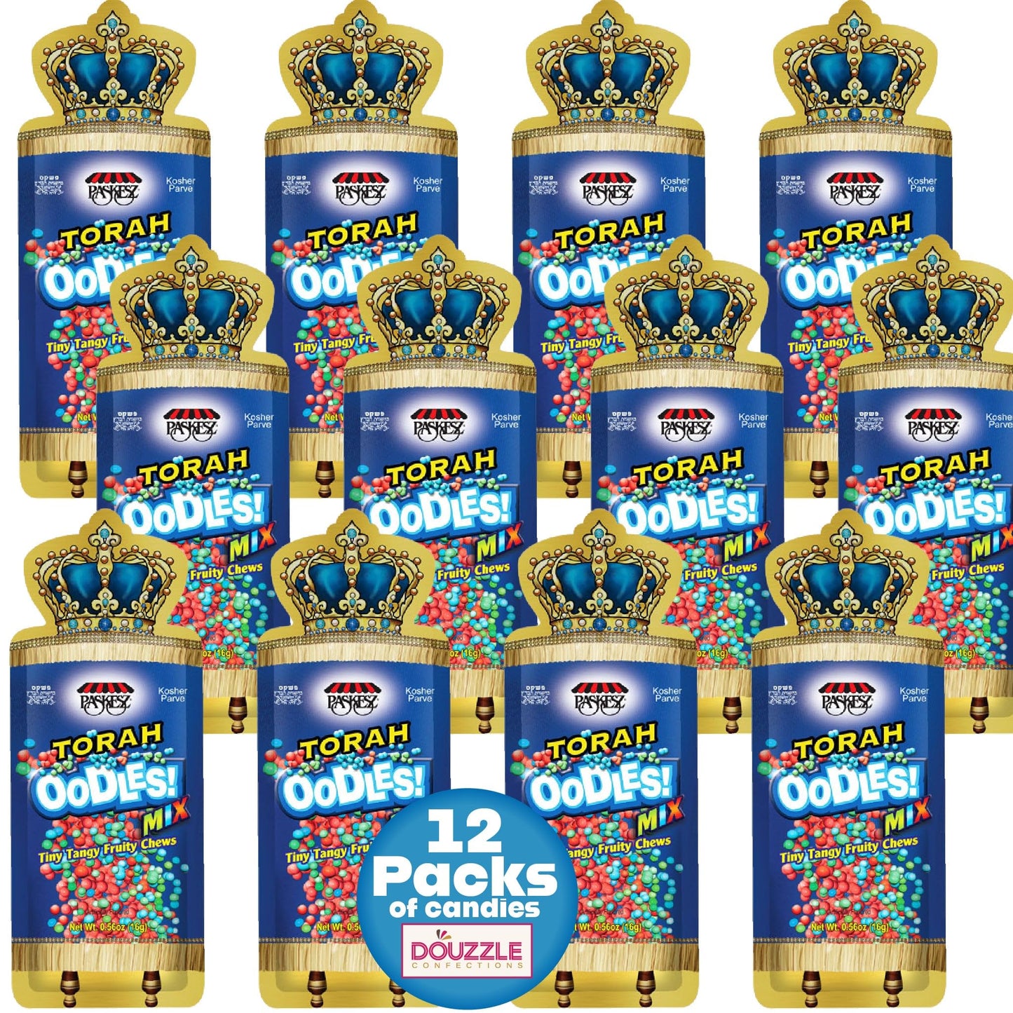 DOUzzle Back To School Oodles Torah Tiny Tangy Fruity Chews Mix (12 Count, 1 Pack) Individually Wrapped, Party Favor, Goodie Bag