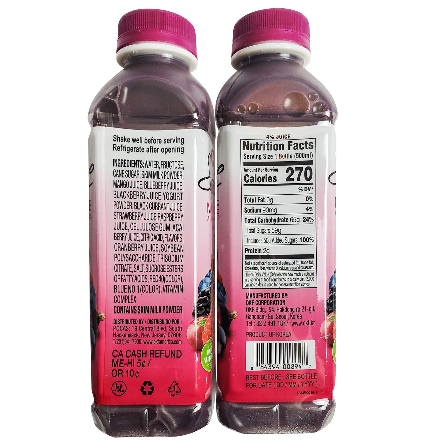 OKF Smoothie Multi Vitamin Drink, Mix Berry Flavor, 16.9 Fl Oz, 12 Pack