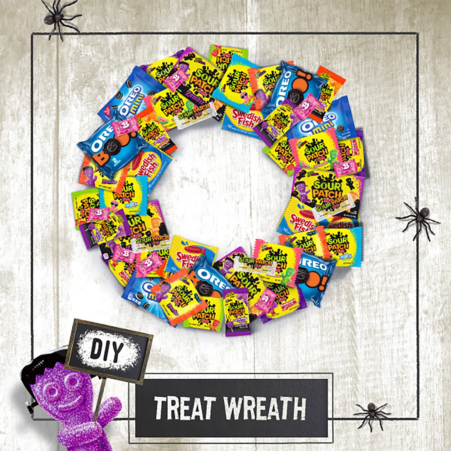 SOUR PATCH KIDS Original, Watermelon & SWEDISH FISH Mini Halloween Candy Variety Pack, Bulk Candy, 100 Trick or Treat Bags