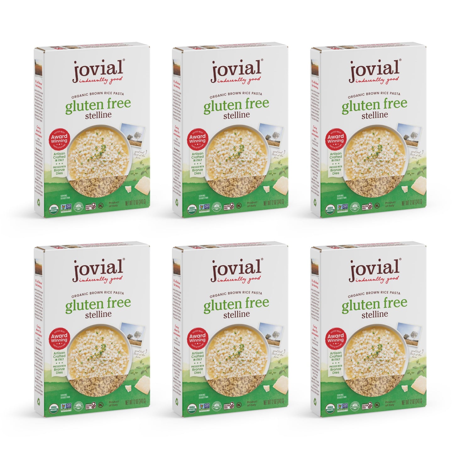 Jovial Whole Grain Brown Rice Stelline Pasta - Small Pasta, Star Shaped Pasta, Fresh Pasta, Whole Grain Pasta, Organic Pasta, Gluten Free, Dairy Free, Made In Italy - 12 Oz (Pack Of 6)
