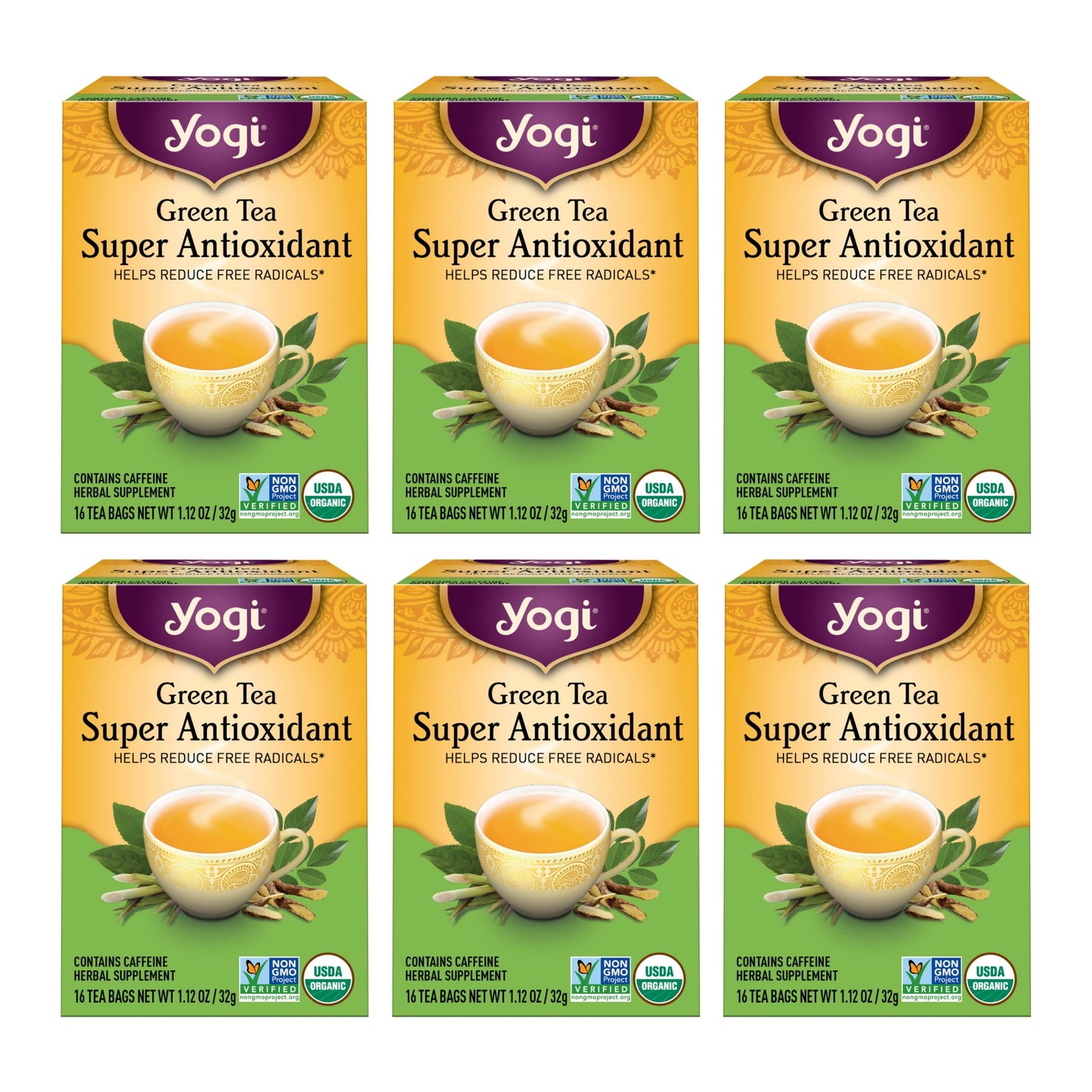 Yogi Tea - Green Tea Super Antioxidant (6 Pack) - Organic Green Tea Blend To Support Overall Health - 96 Tea Bags
