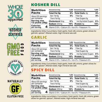 Olive My Pickle Probiotic Variety Pack - Fermented Pickles, Kosher Dill, Garlic, Spicy Dill - 3-Pack, 96 Ounces Total