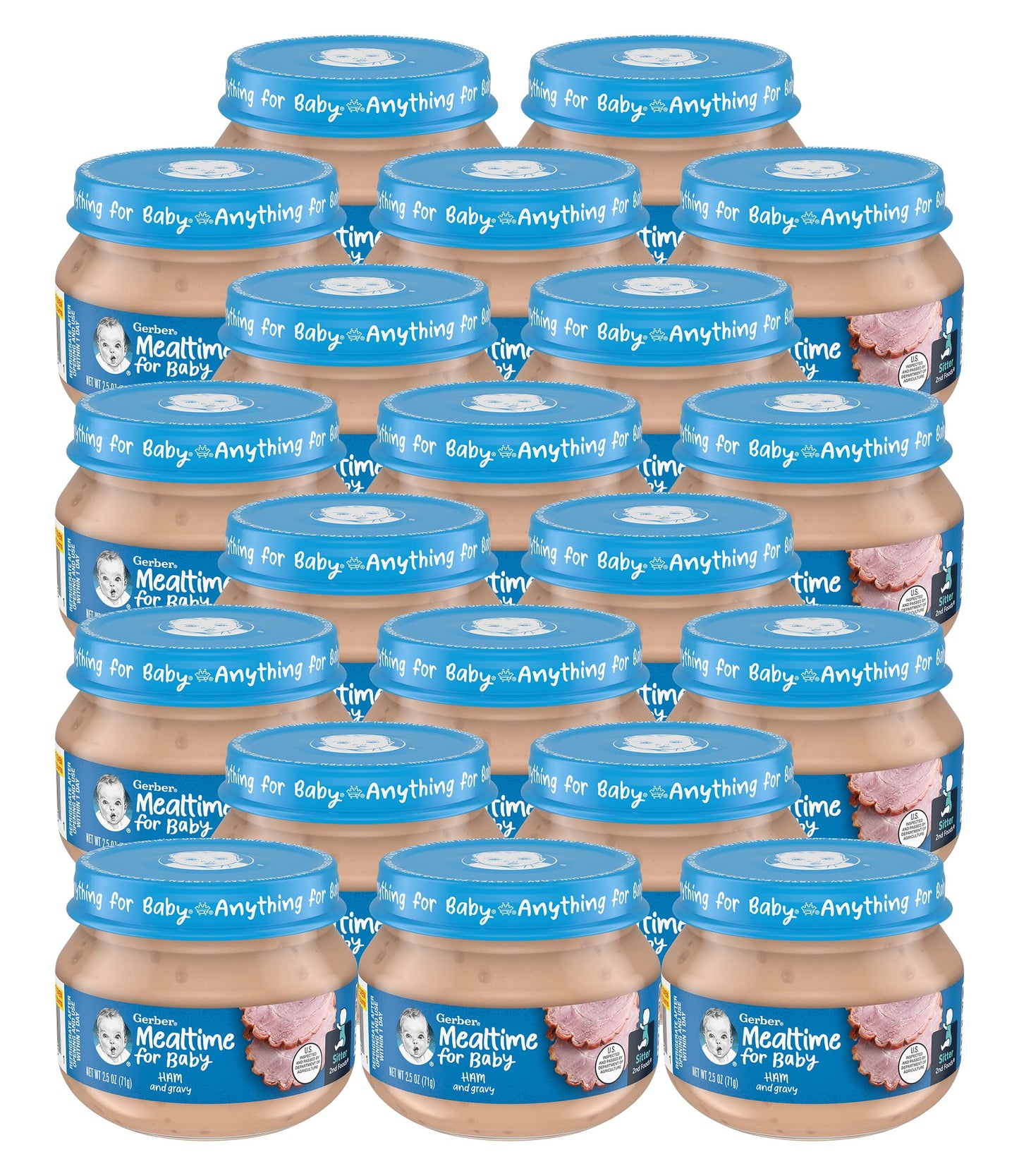 Gerber Purees 2Nd Foods, Ham & Gravy, 2.5 Ounce Jars (Pack Of 20)
