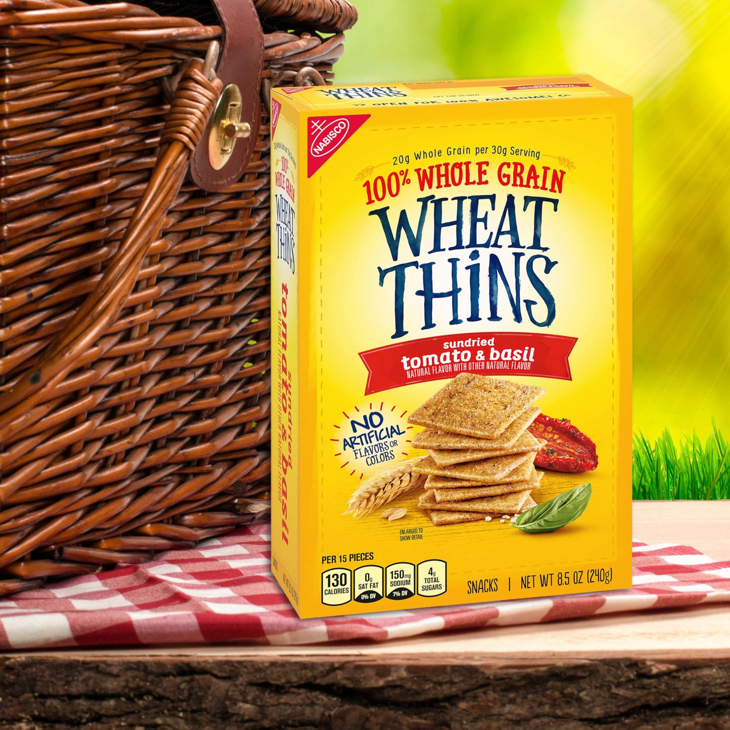 Wheat Thins Sundried Tomato & Basil Snacks, Whole Grain Wheat Crackers, Bulk Snack Crackers, 6-8.5 oz boxes