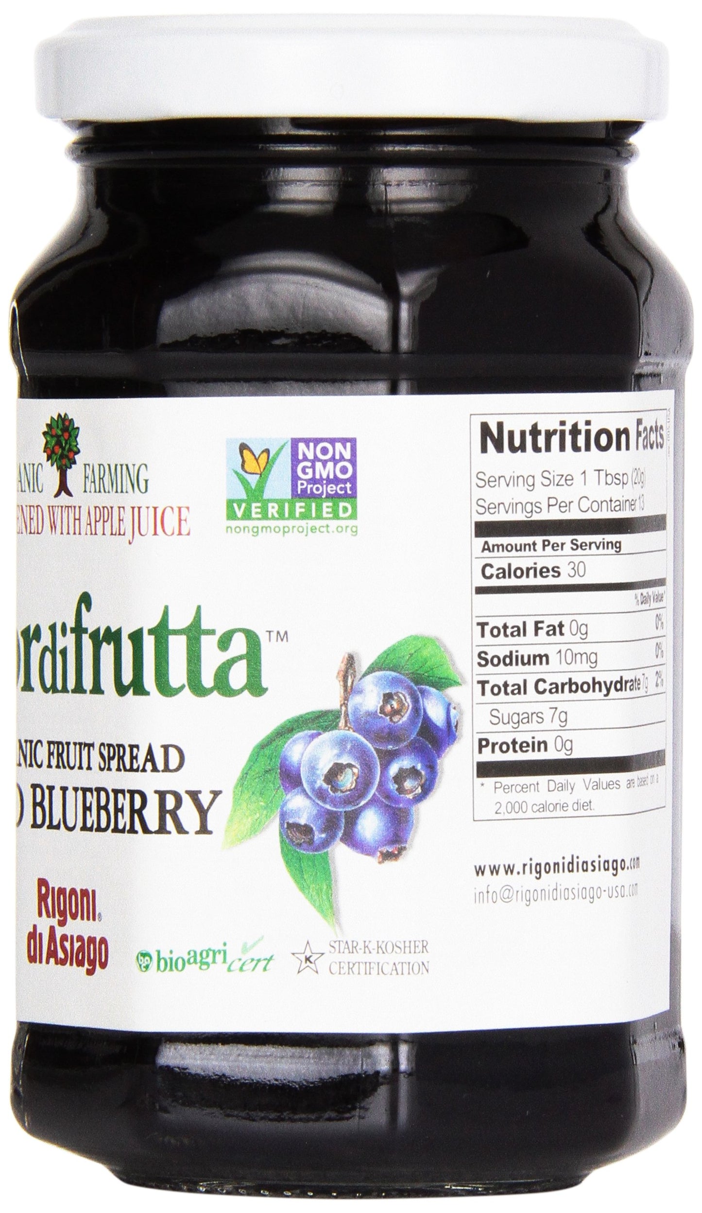 Rigoni Di Asiago Fiordifrutta Organic Fruit Spread, Wild Blueberry, 8.82 Ounce