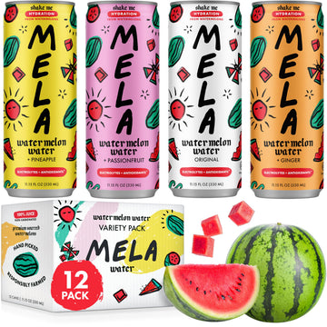 Mela Watermelon Water - Watermelon Juice, 100 Percent Natural Fruit Juice with Vitamin C, Electrolytes, Antioxidants - Coconut Water Alternative, Gluten-Free (Variety, 11.15 fl oz, 12-pack)