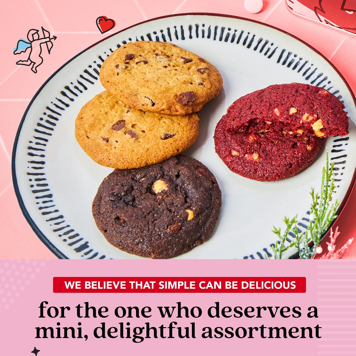 David'S Cookies Fresh-Baked Sweet Sampler Mini Bites In Love Tin - 1.7 Lbs Assorted Mini Cookies With Chocolate Chip, Chocolate