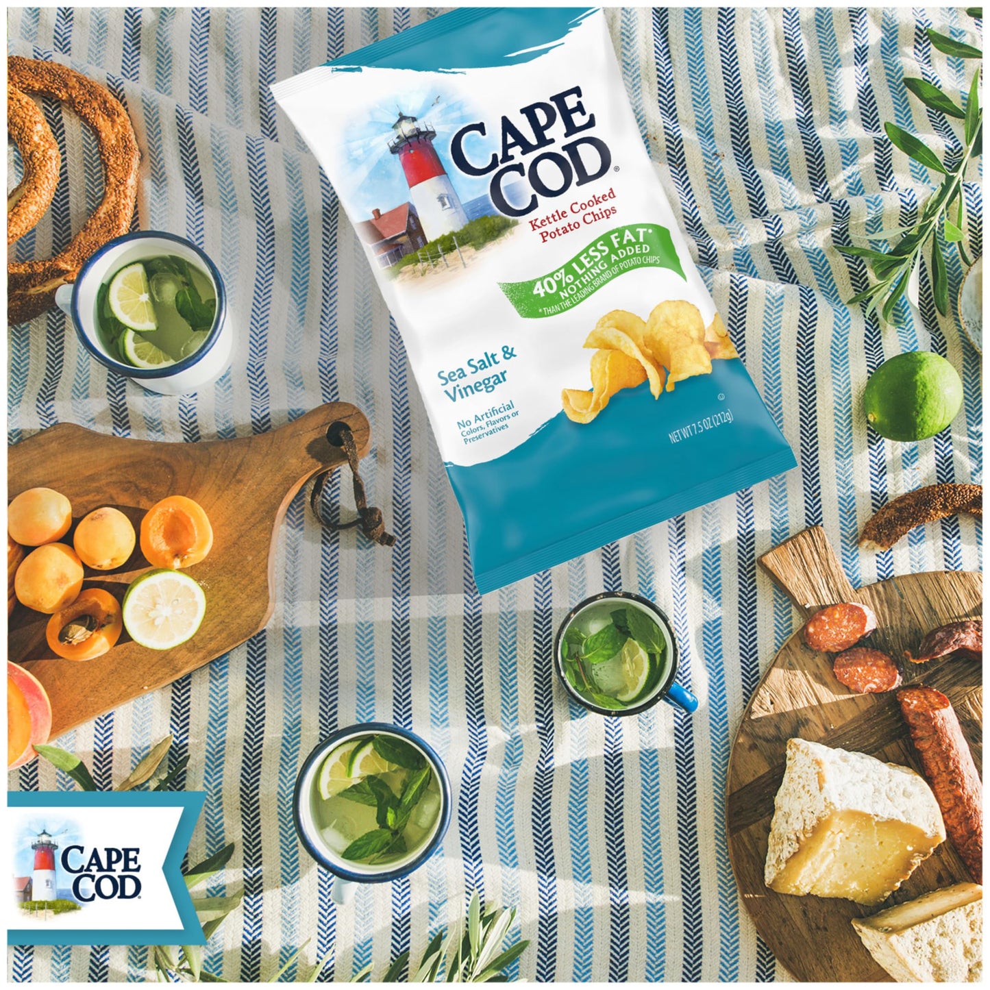 Cape Cod Potato Chips, Less Fat Sea Salt & Vinegar Kettle Chips, 7.5 Oz