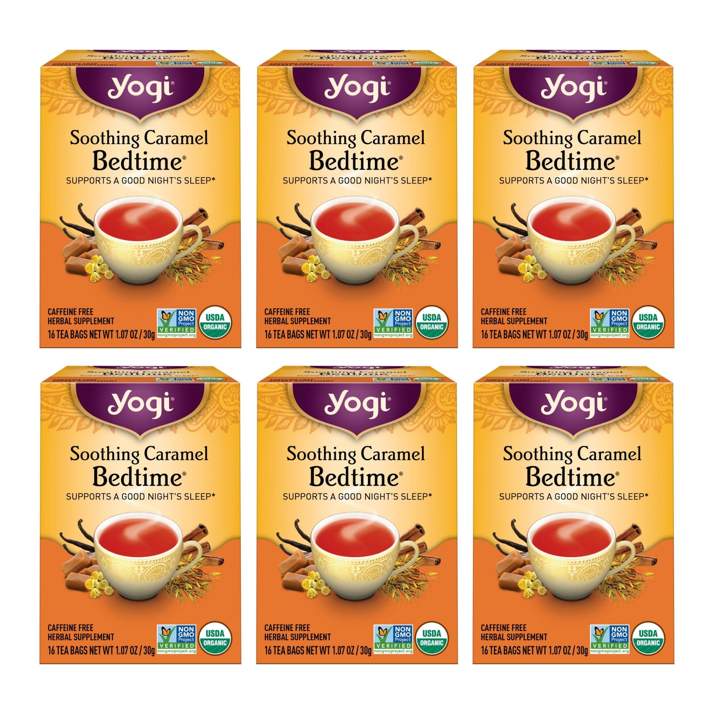 Yogi Tea Soothing Caramel Bedtime Tea - 16 Tea Bags Per Pack (6 Packs) - Calming Sleep Tea - Supports Good Sleep - Includes Cham