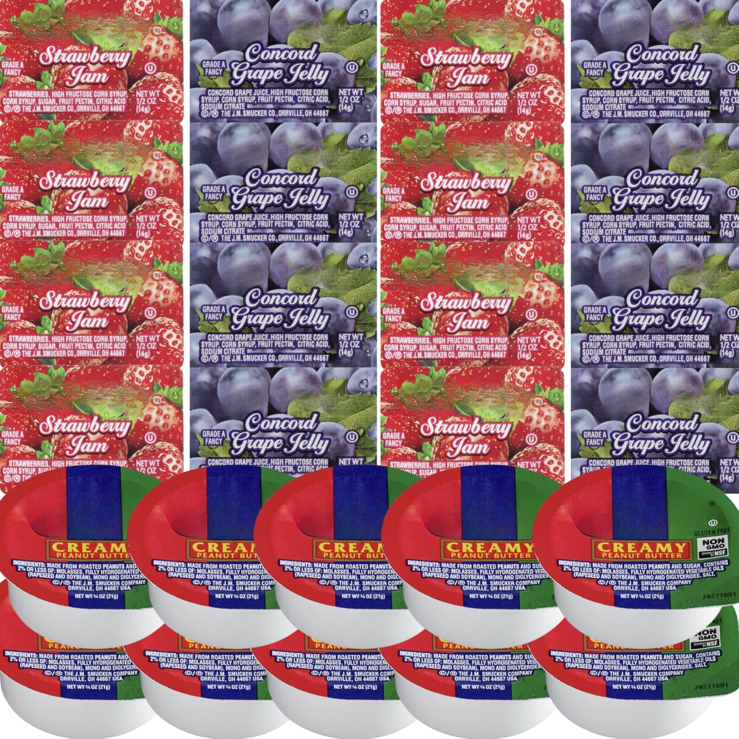 Pack Of 30 Single-Serve Pb&J Cups - 10 Grape Jelly 10 Strawberry Jam 10 Creamy Peanut Butter - Variety Snack Pack For School Lunches Tpartyl & Camping