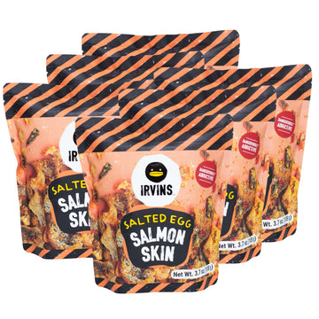 IRVINS Salted Egg Salmon Skin Chips Crisps | Premium Hand Cooked | Halal | High Protein | Keto-Friendly | 3.7 oz (Pack of 6)