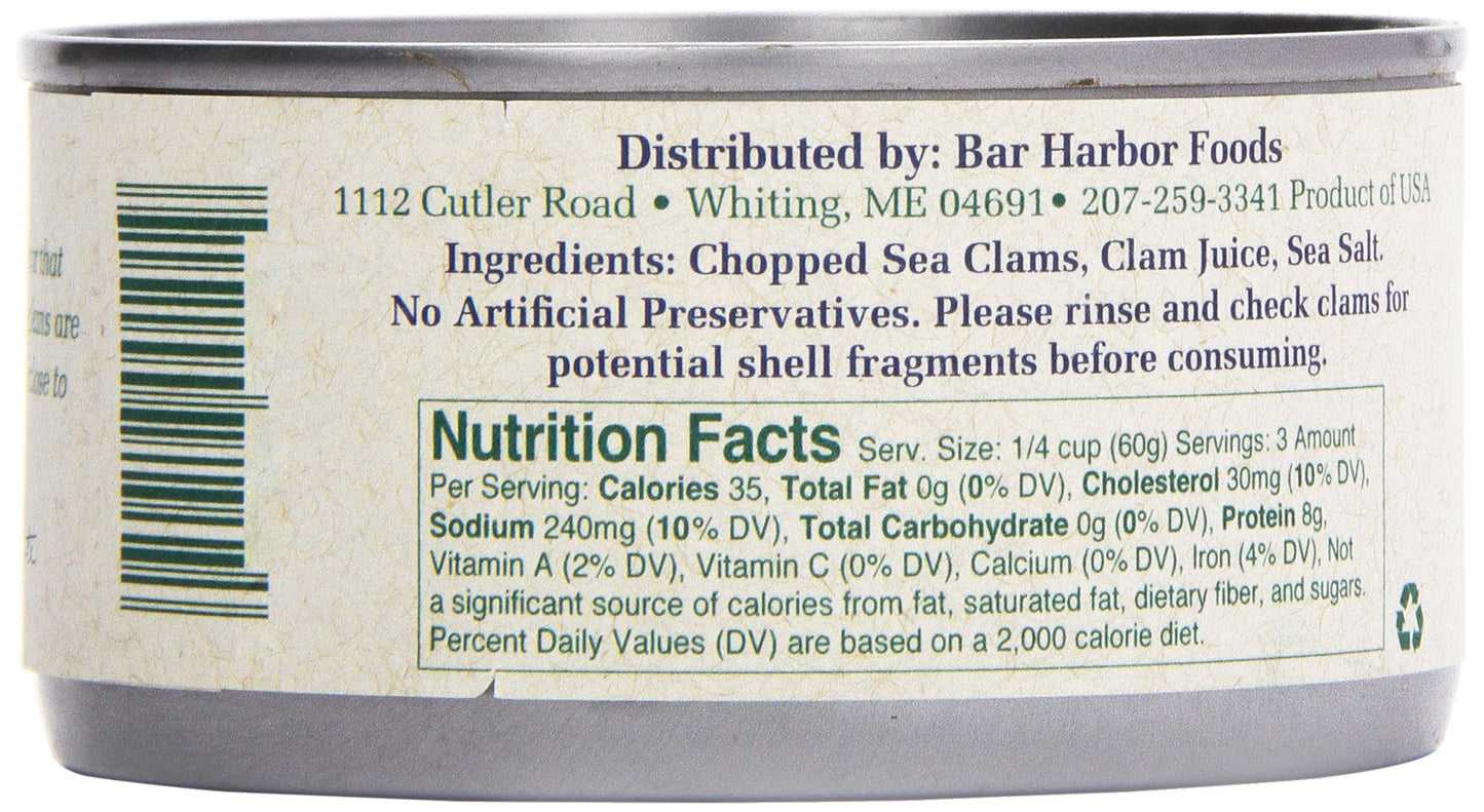 Bar Harbor Large Cut Canned Chopped Surf Clams In Clam Juice, 6.5 Oz. (Pack Of 12)