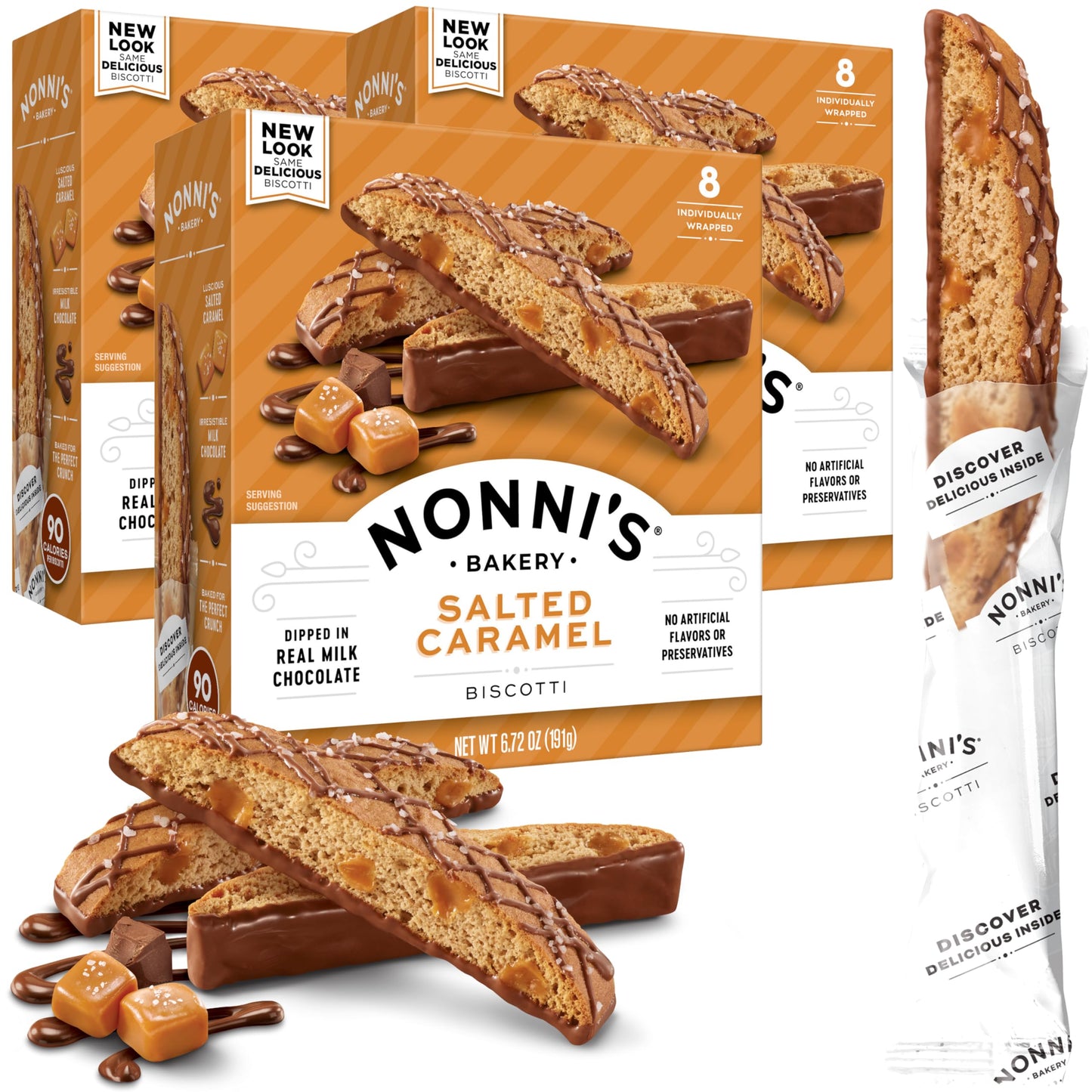 Nonni'S Salted Caramel Biscotti Italian Cookies - 3 Boxes - Biscotti Individually Wrapped Cookies - Italian Biscotti Cookies W/R