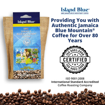 Island Blue 100% Jamaica Blue Mountain Medium Roasted Whole Beans Coffee (8Oz)