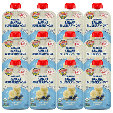 Earths Best Organic Baby Food Pouches, Wholesome Breakfast Puree for Babies 6 Months and Older, Organic Banana Blueberry and Oa