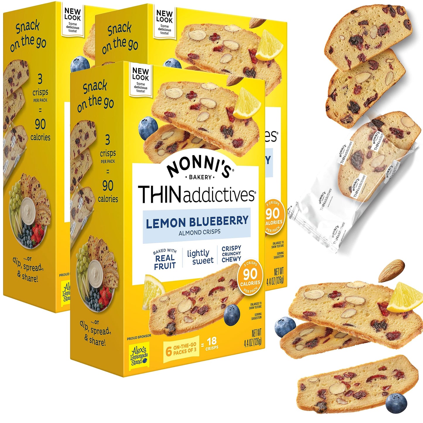 Nonni'S Thinaddictives Almond Thin Cookies - 3 Boxes Lemon Blueberry Cookie Thins - Almond Cookies - Sweet Crunchy & Chewy - Bis