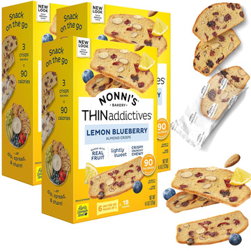 Nonni'S Thinaddictives Almond Thin Cookies - 3 Boxes Lemon Blueberry Cookie Thins - Almond Cookies - Sweet Crunchy & Chewy - Bis