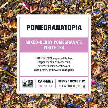 Tiesta Tea Loose Leaf Pomegranatopia Mixed-Berry White Tea - 8 oz Resealable Bulk Pouch - Low Caffeinated, Makes Up to 200 Cups