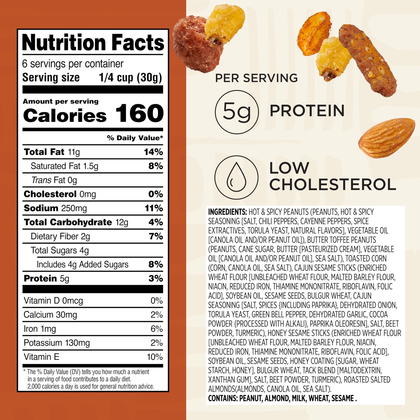 Snak Club Cajun Style Snack Mix With Hot And Spicy Peanuts, Butter Toffee Peanuts, Toasted Corn, Cajun And Honey Sesame Sticks,