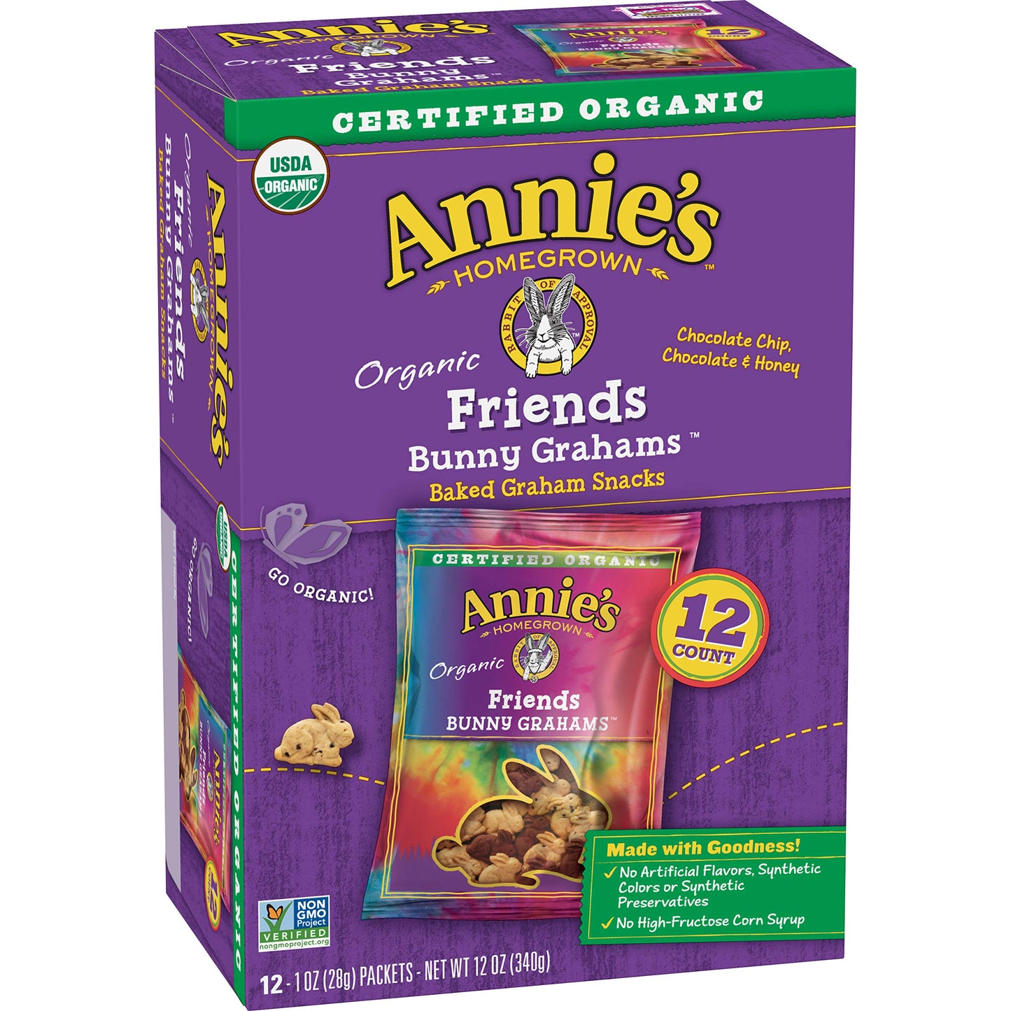 Annie'S Organic Friends Bunny Honey Chocolate & Chocolate Chip Baked Graham Snacks Box, 12 Count