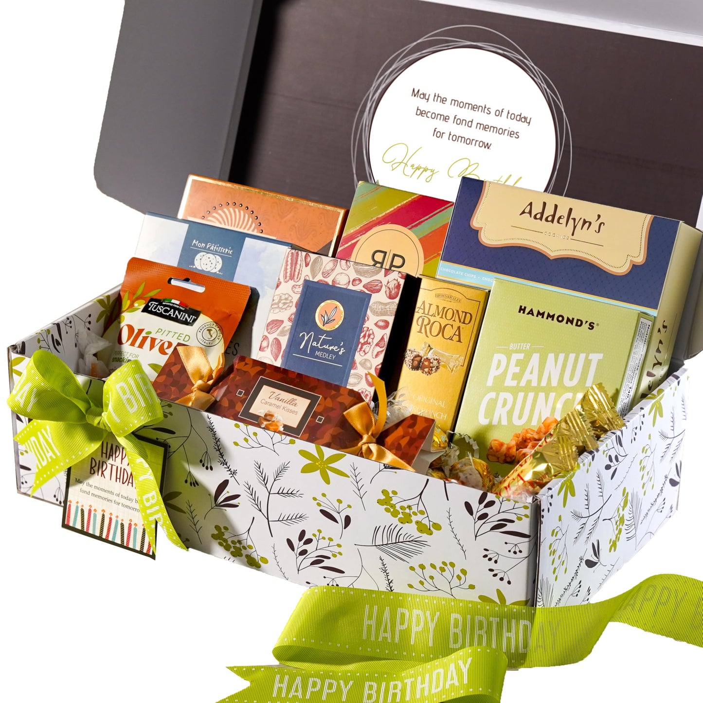 Broadway Basketeers Happy Birthday Gift Box - Deluxe Gourmet Delight - Curated Snack Box - Sweet And Savory Treats For Parties - Birthday Presents For Women Men Mom Dad Her Him