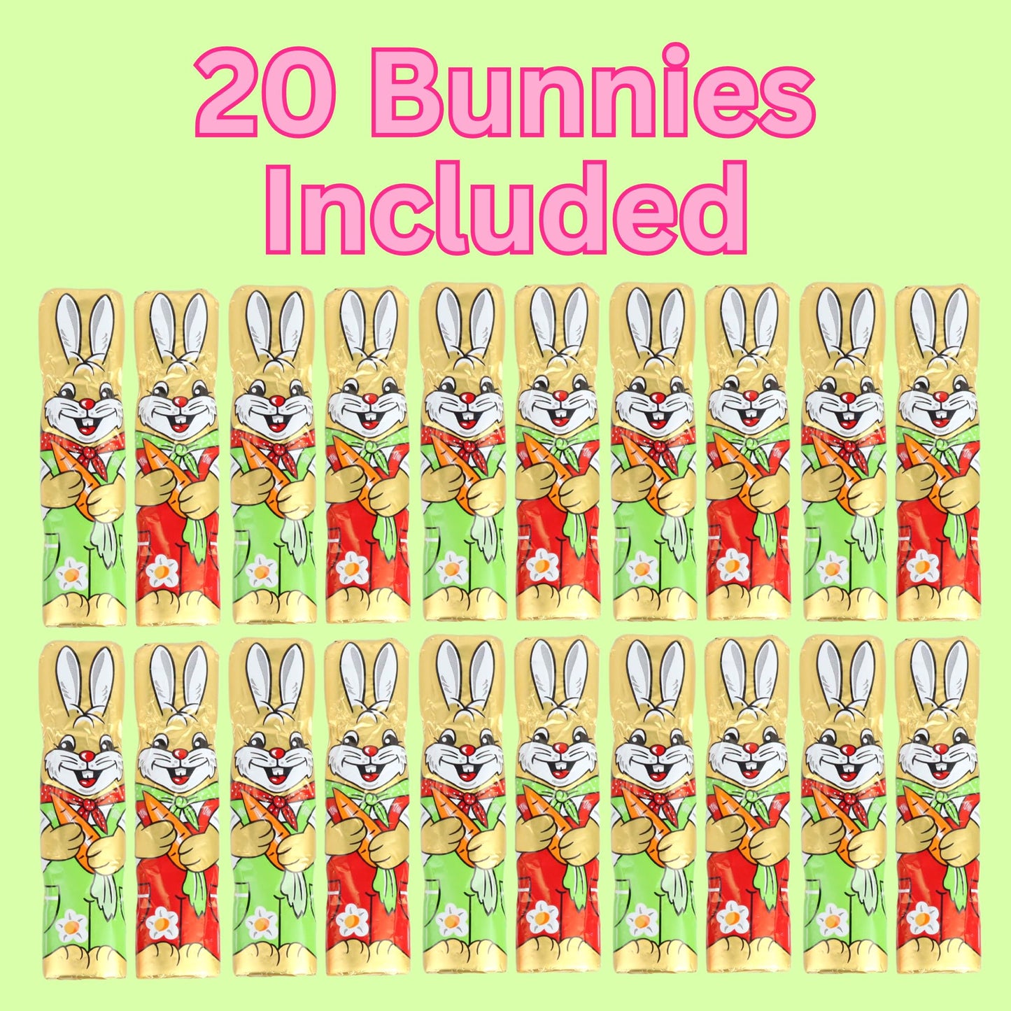 Sweetzo - Solid Milk Chocolate Bunny, Seasonal Candy, Individually Wrapped Easter Basket Fillers, 20 Bunnies Total