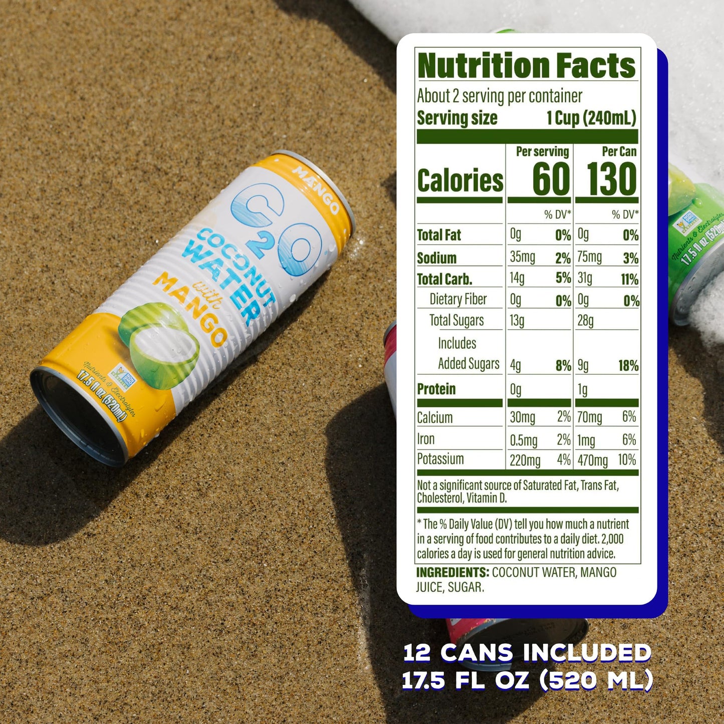 C2O - Pure Coconut Water - Mango - Case Of 12 - 175 Fl Oz(D0102H5Ngu6)