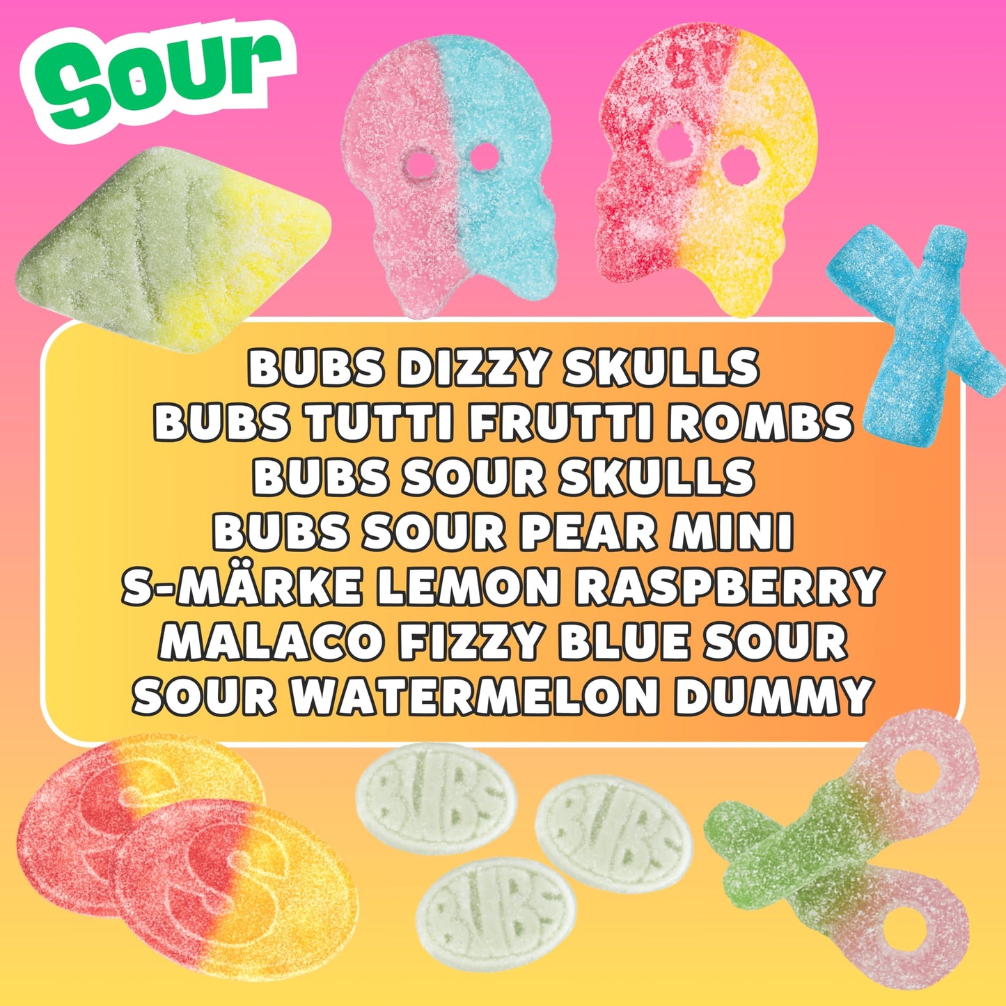 BUBS Swedish Candy Mix 1.5 Pound Bag With 14 Flavor Variety, Sweet and Sour Foam and Gummy Candy - BUBS, Ahlgrens Bilar, S-Mrke,
