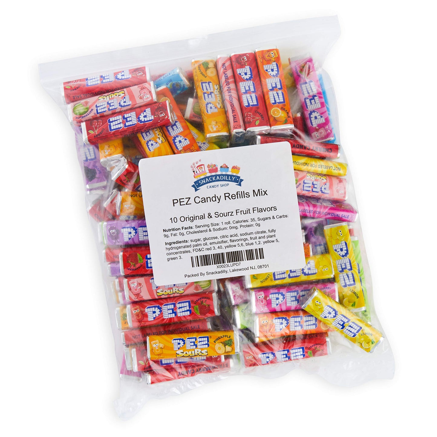 Pez 10 Flavor Assortment 1 Lb Bag - Cherry, Grape, Lemon, Orange, Raspberry, Strawberry, Sourz Green Apple, Blue Raspberry, Wate