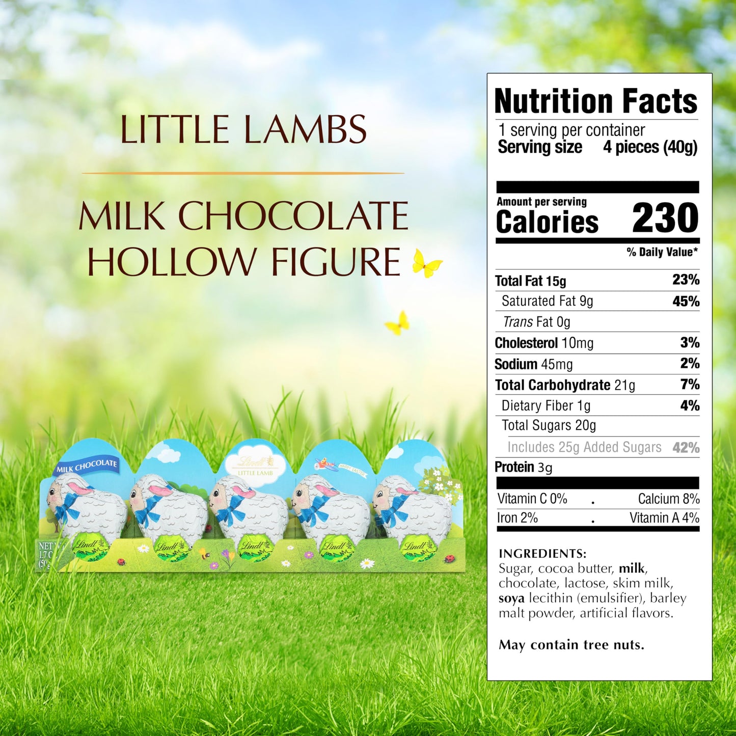 Lindt Mini Lambs Milk Chocolate, Hollow Milk Chocolate Easter Candy, 1.7 Oz., 5-Pack