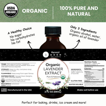 Organic Lavender Extract For Baking, Ice Cream, Drinks, And Candy - 2 Oz - Water-Soluble - By Harvest Moon Delights - Pure Laven