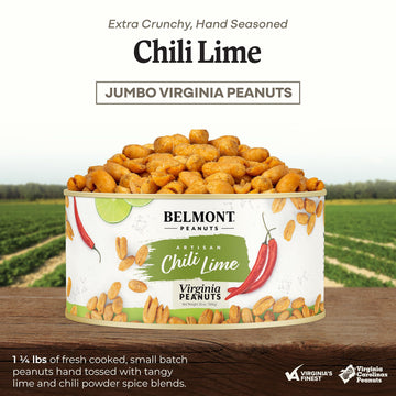 Belmont Peanuts Gourmet Chili Lime Virginia Peanuts, 20 Oz (1 Pack) – Simple Ingredients, No Preservatives, 7G Protein – A Premium, Citrusy, Spicy, Salty, Crunchy, Hand Seasoned Snack
