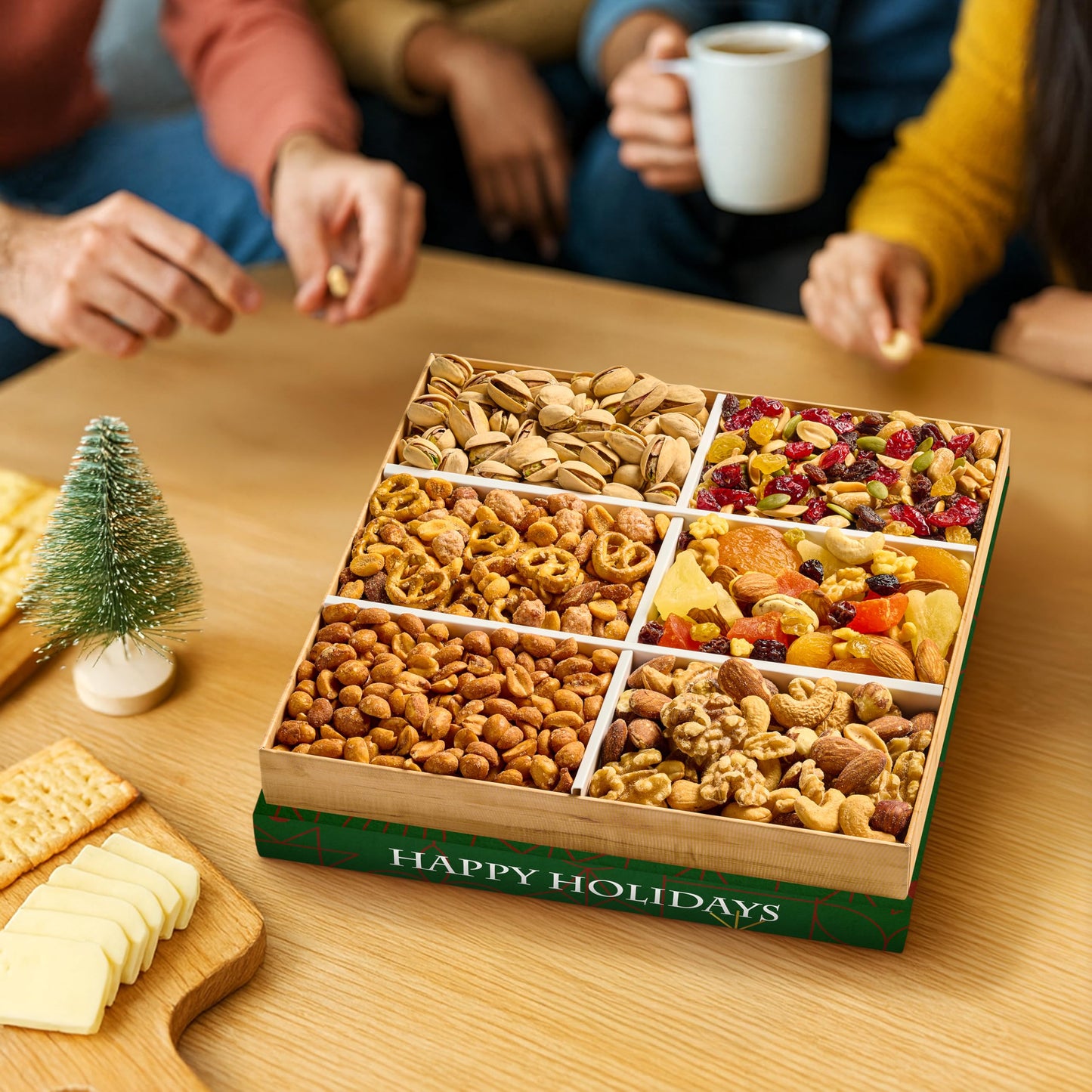 Mixed Nuts Christmas Gift Basket - Gourmet Holiday Christmas Snacks Box For Mature-Themeds, 6 Assortment Variety Pack, Food Basket For Men Women Family And Friends