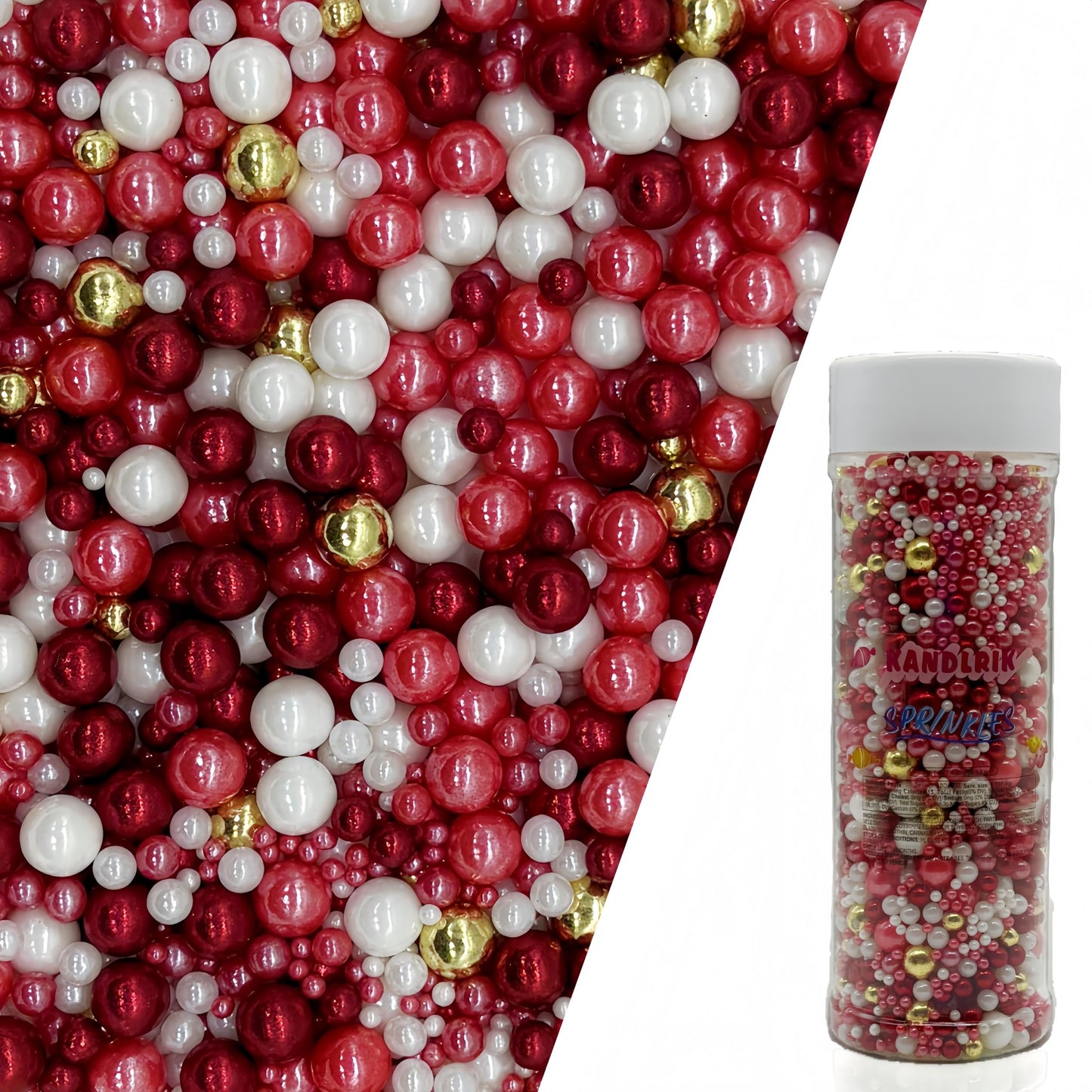 Edible Red Series & Gold & White Sugar Pearls Sprinkles Candy Mix Size Pearls Cake Decorations Cupcake Toppers Decorating Perfec