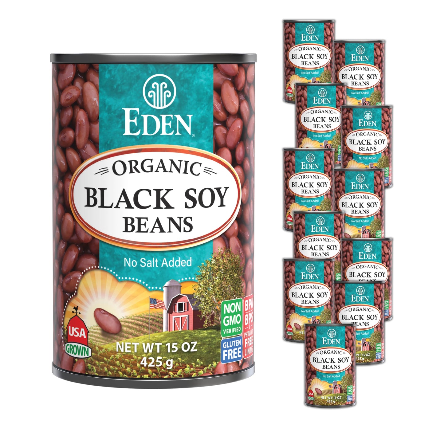 Eden Organic Black Soybeans, 15 oz Can (12-Pack), Complete Protein, No Salt, Non-GMO, Gluten Free, Vegan, Kosher, U.S. Grown, He