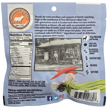 PEARSON RANCH SINCE 1959 Grass Fed Venison Jerky Pack of 2 Venison (Made with added Beef) - Low-Carb, Gluten-Free, No MSG, Paleo