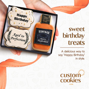 Happy Birthday Gift Basket Custom Sugar Cookies - Happy Birthday Cookies in Gift Box, Hand Decorated Kosher Treats for Men, Him,