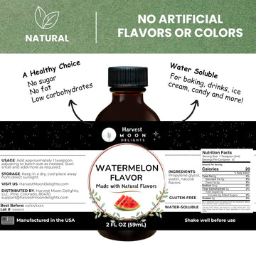 Natural Watermelon Extract - 2 Oz - Water-Soluble - By Harvest Moon Delights - Watermelon Flavoring For Baking, Ice Cream, Drink