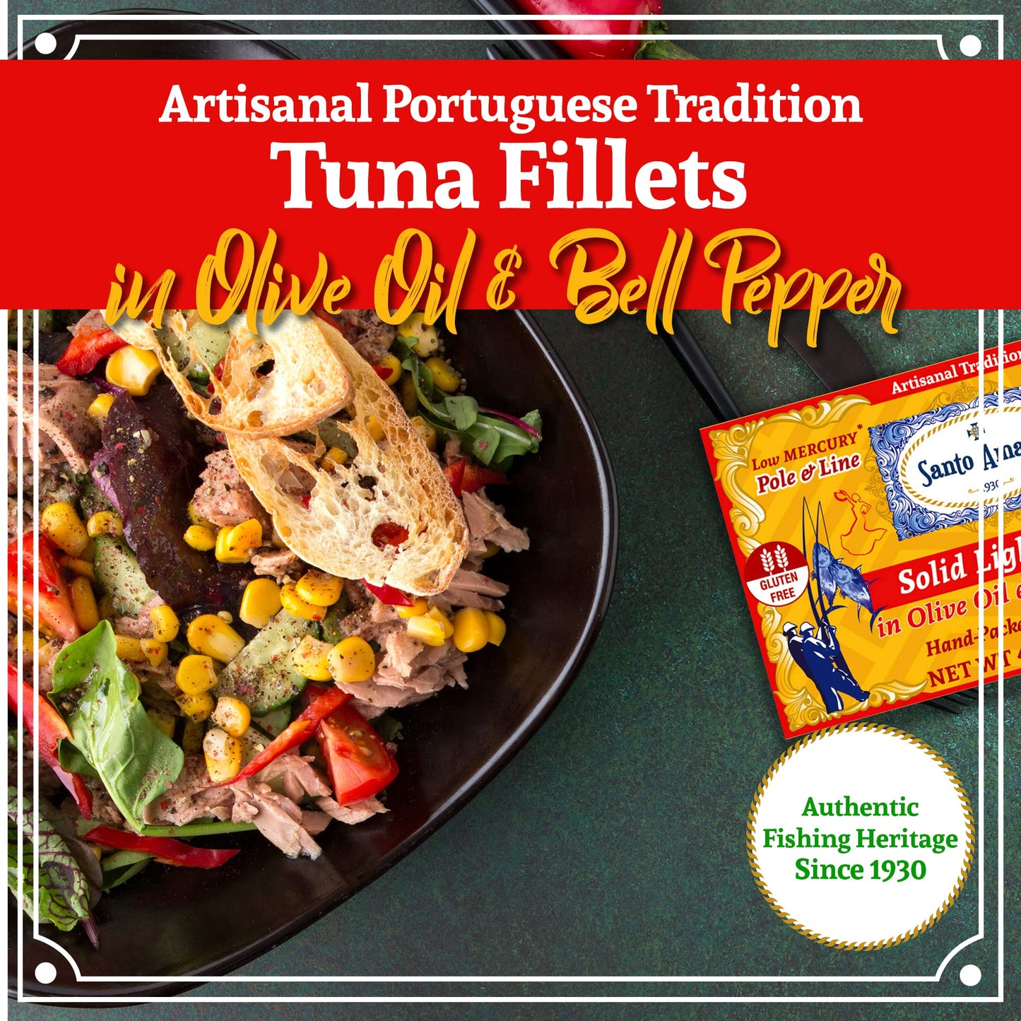 Santo Amaro Artisanal Wild Tuna Fillets in Olive Oil & Red Bell Pepper, 4.2 oz, Pack of 6, Keto Friendly, Low Mercury