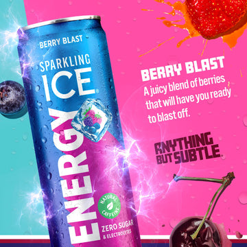 Sparkling Ice Energy Berry Blast - 12 Pack Energy Drinks with Vitamins, Antioxidants, Zero Sugar - 12 fl oz Cans