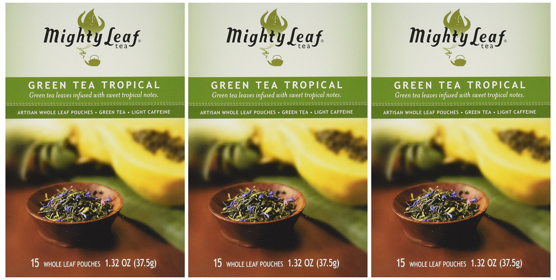 Mighty Leaf Green Tea, Tropical, 15 Pouches (Pack Of 3)