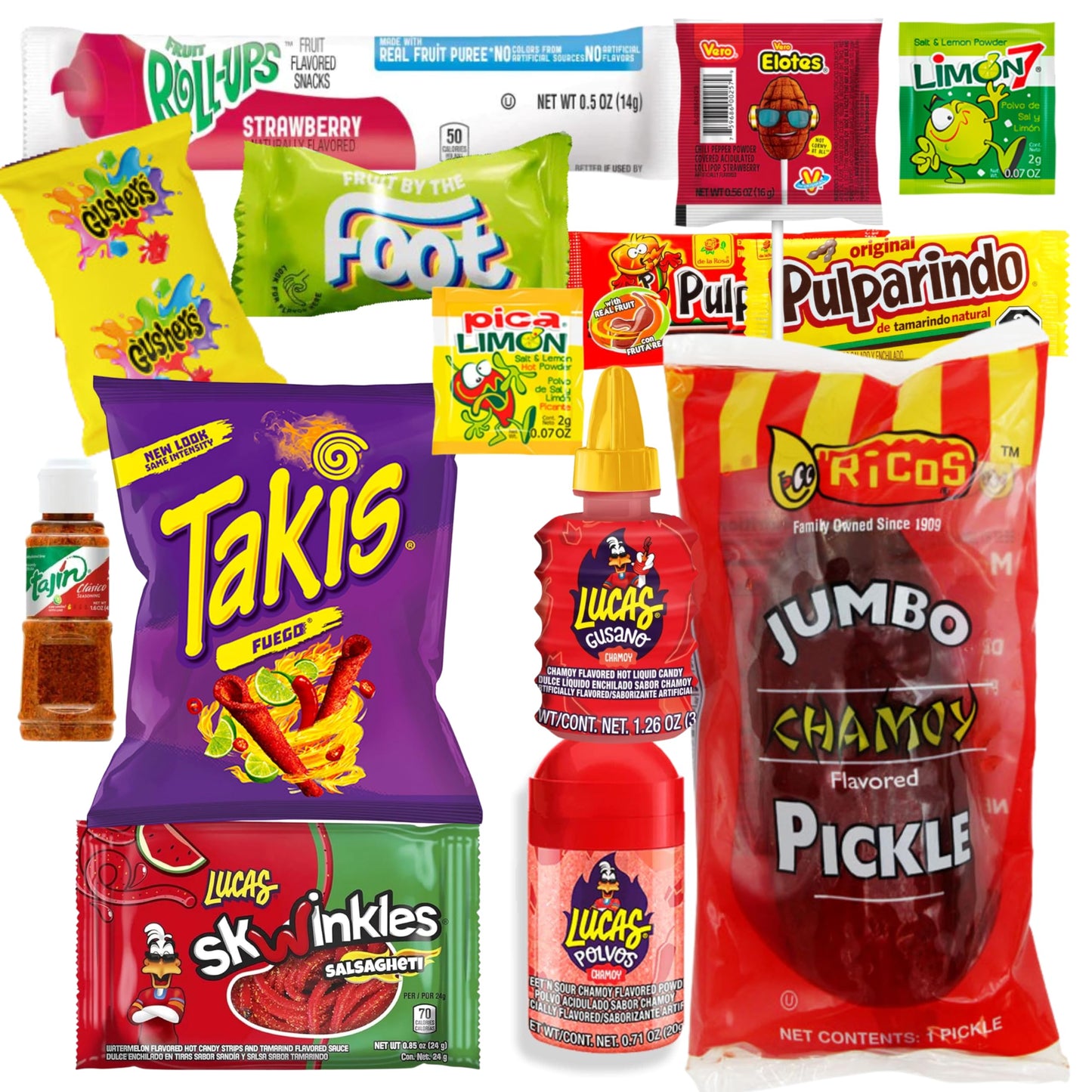 The Full Tiktok Chamoy Pickle Kit With Candy; Includes Fruit-Rollup Lucas Gusano & Salsagheti & More Mexican Candy By Ma Lit Candy (1 Ricos Chamoy Pickle Kit)