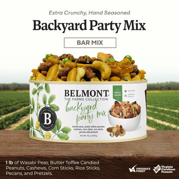 Belmont Peanuts Backyard Party Mix, 18 Oz (Pack Of 1) | Butter Toffee Peanuts, Wasabi Peas, Cashews, Corn & Rice Sticks, Pecans,