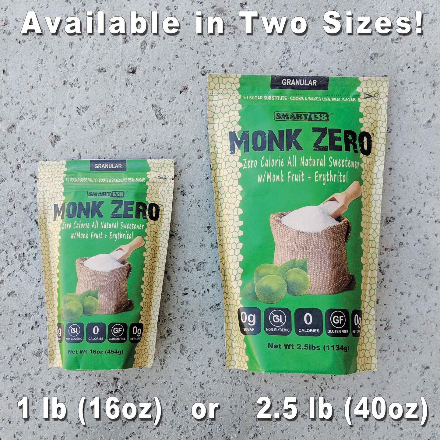 Monk Zero - Monk Fruit Sweetener, Non-Glycemic, Keto Approved, Zero Calories, 1:1 Sugar Substitute (Granular, 16Oz)