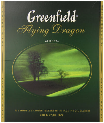 Greenfield Flying Dragon Green Tea Collection Finely Selected Speciality Tea 100 Double Chamber Teabags With Tags In Foil Sachets