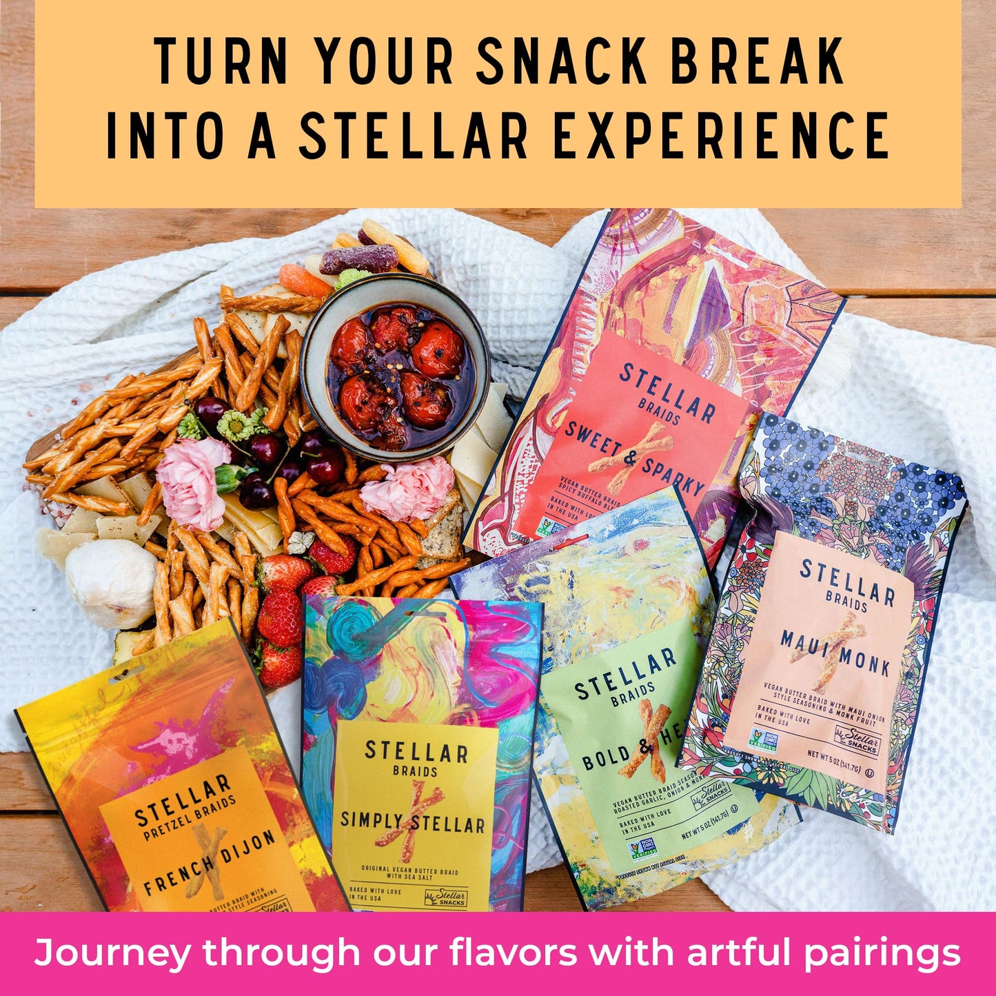 Stellar Snacks Pretzel Braids, Maui Monk, 12 OZ Large Bag - Vegan, Kosher, Non-GMO Rods, Twists, Sticks
