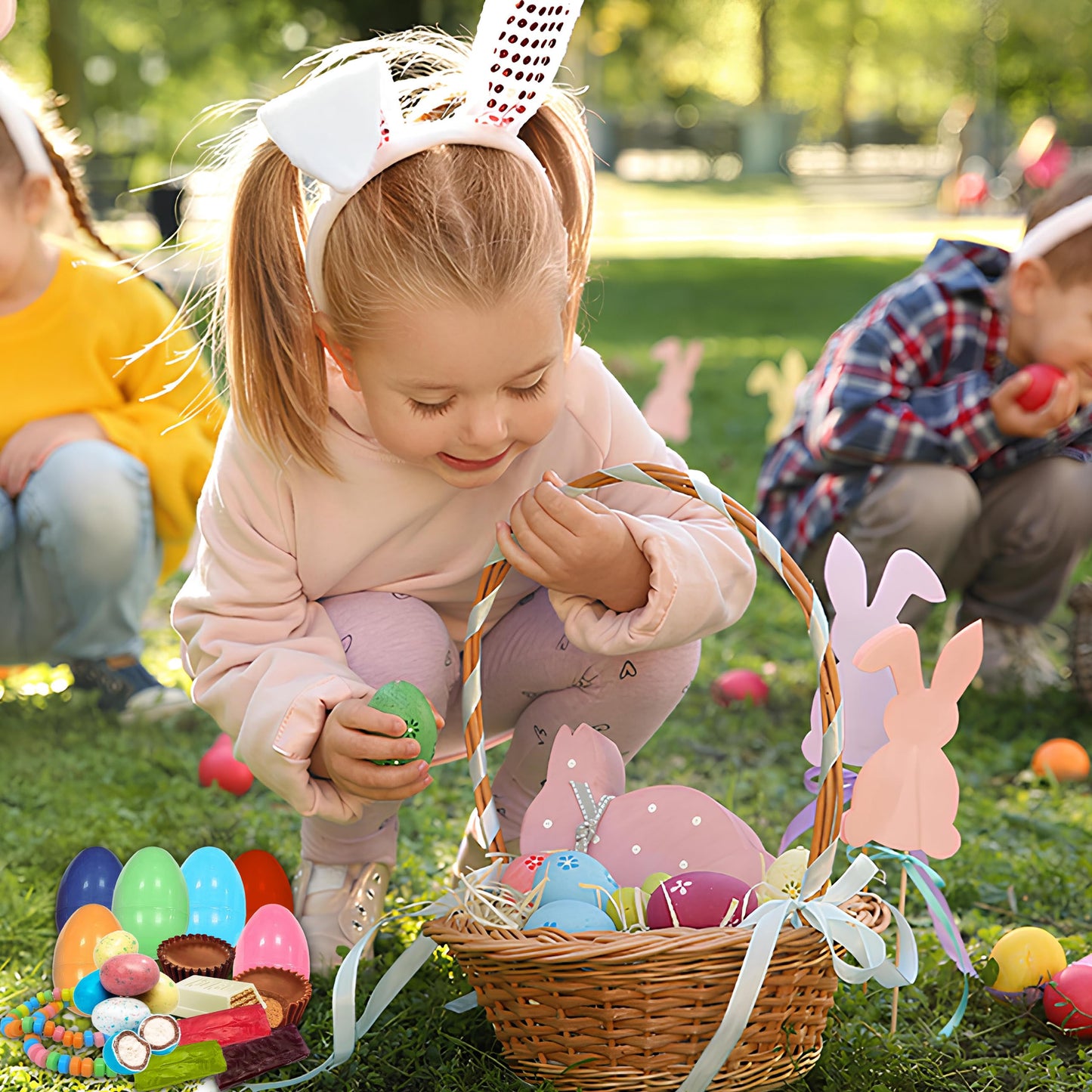 Easter Candy With Fillable Eggs, Bulk 48 Count, Colorful Plastic Fillable Easter Eggs With Individually Wrapped Assorted Spring