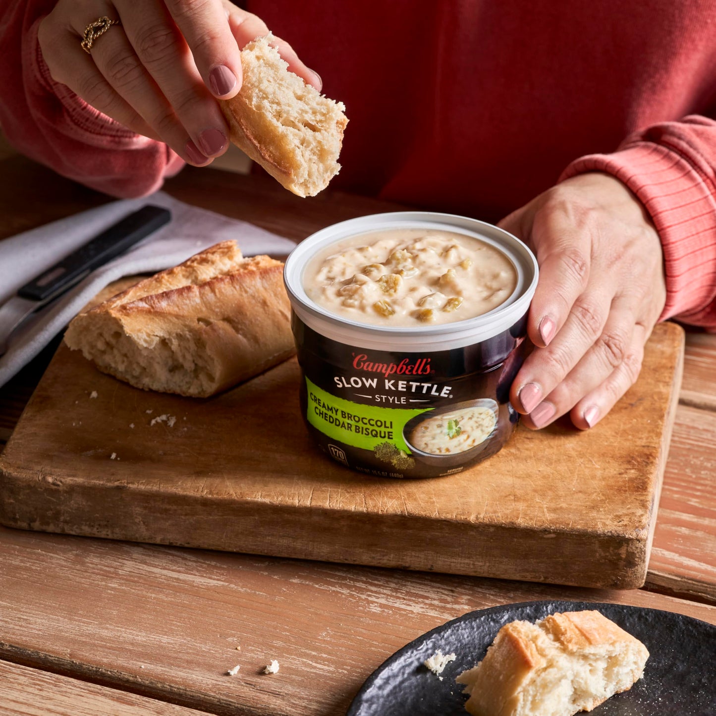 Campbell s Slow Kettle Style Creamy Broccoli Cheddar Bisque, 15.5 oz Microwavable Bowl (Case of 8)