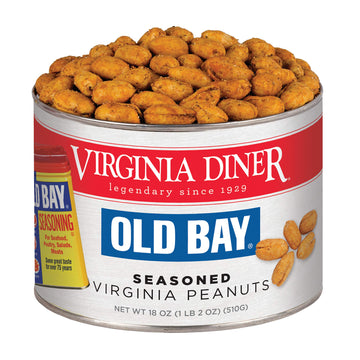 Virginia Diner Old Bay Seasoned Virginia Peanuts - Non-Gmo, Preservative Free Spicy Old Bay Nuts From Virginia Since 1929-18 Oz Can