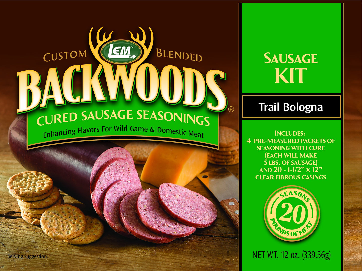 Lem Products Backwoods Trail Bologna Cured Sausage Seasoning Kit, Ideal For Wild Game And Domestic Meat, Seasons Up To 20 Pounds Of Meat, 15.2 Ounce Package With Pre-Measured Cure Packet Included